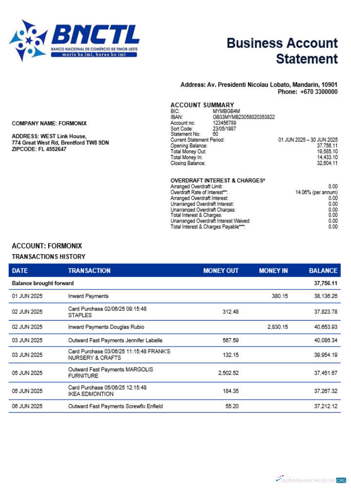 Download Timor Leste BNCTL firm account statement Word and PDF template Photoshop template